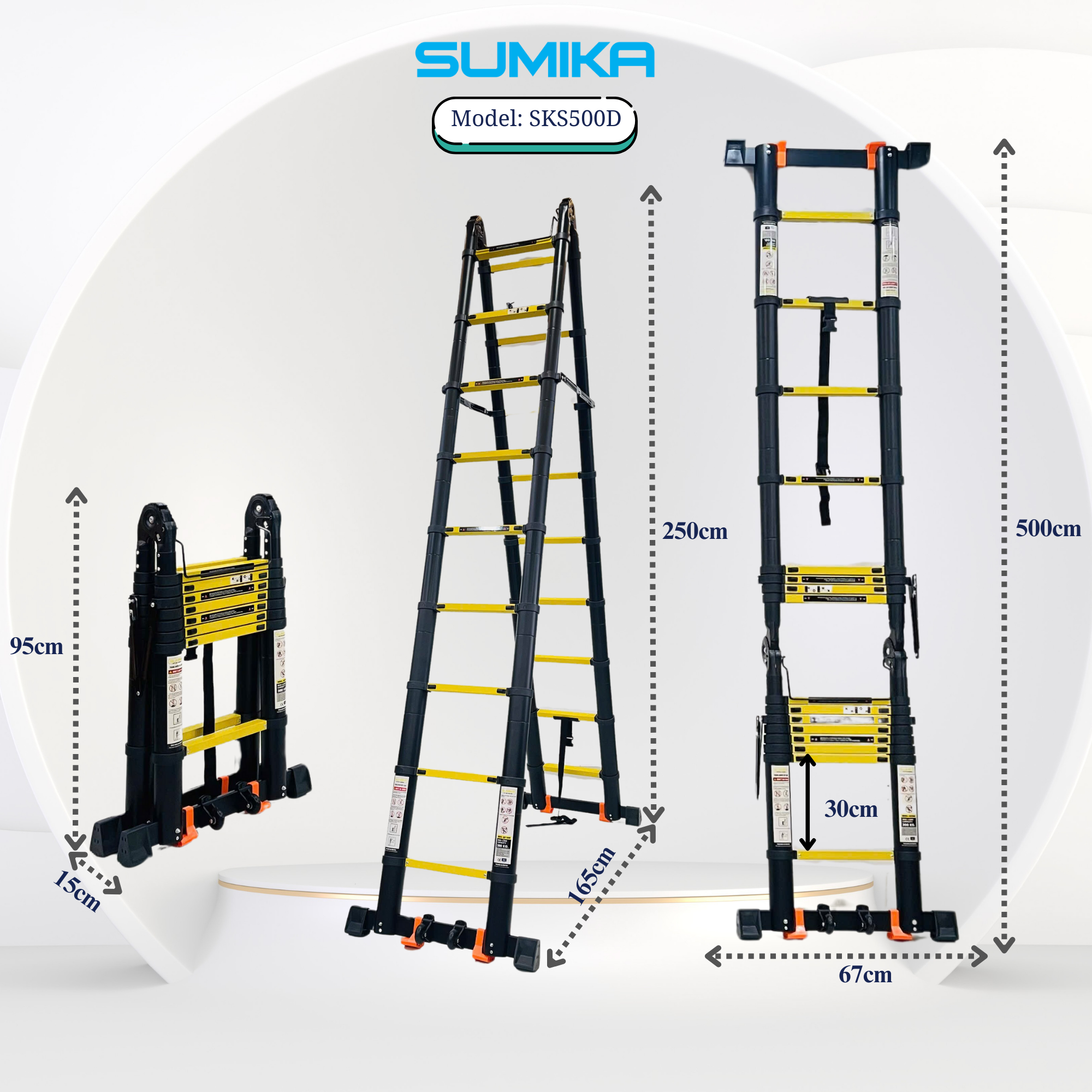 Thang Nhôm Rút Chữ A SUMIKA SKS560D - Rút đôi 5.6m, Tải 300kg, Chuẩn EN131