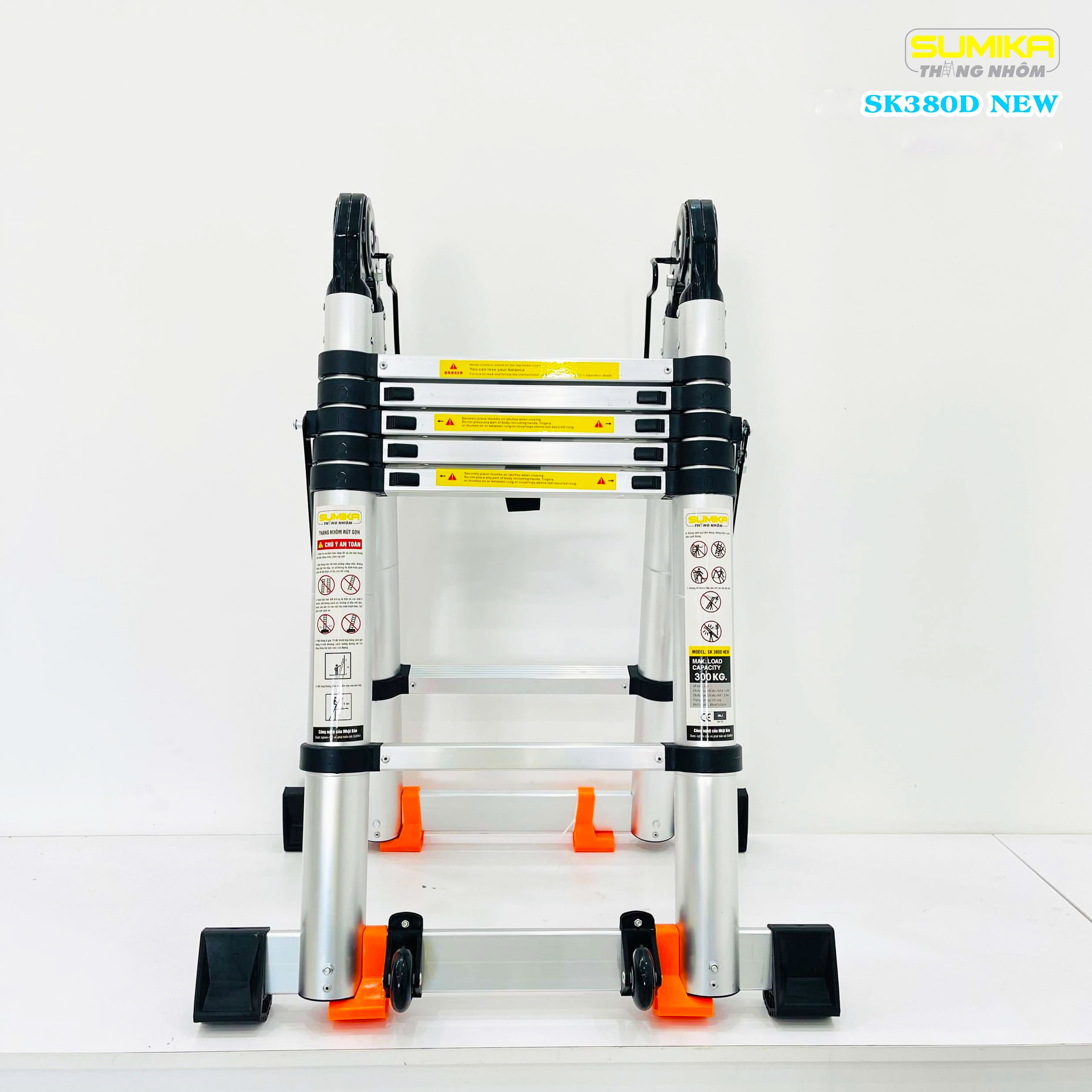 Thang Nhôm Rút đôi Chữ A SUMIKA SK380D NEW - Gấp Tự động, Cao 3.8m, Chịu 300kg