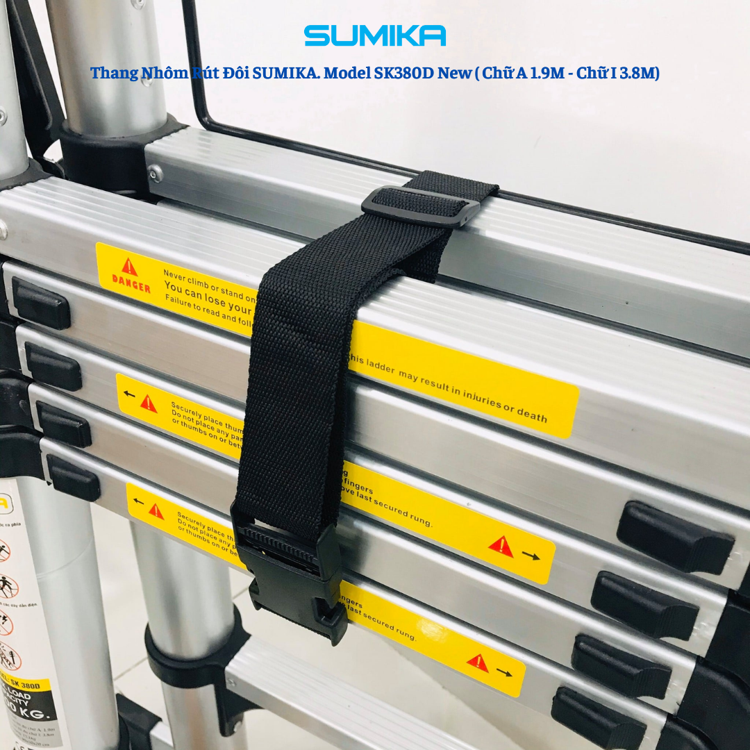 Thang Nhôm Rút đôi Chữ A SUMIKA SK380D NEW - Gấp Tự động, Cao 3.8m, Chịu 300kg