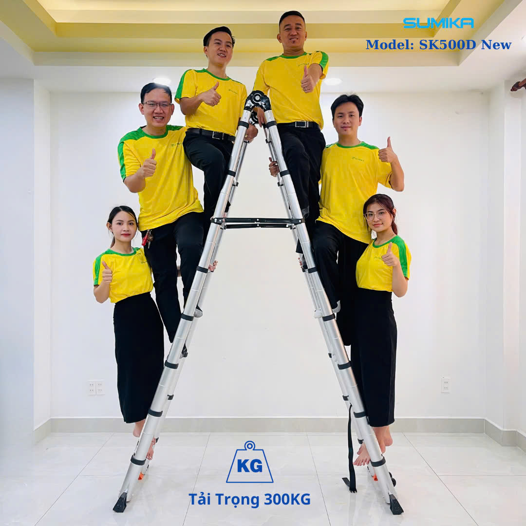 Thang Nhôm Rút đôi Chữ A SUMIKA SK500D NEW - 2.5m/5.0m, Tải 300kg, Khóa Tự động