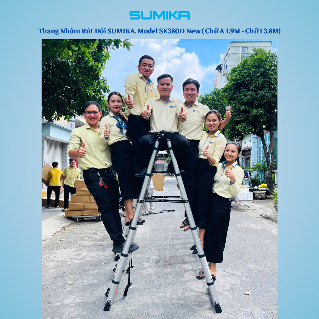Thang Nhôm Rút Đôi Chữ A/I SUMIKA SK 380D NEW - Rút Tự Khóa 3.8m, Tải 300kg