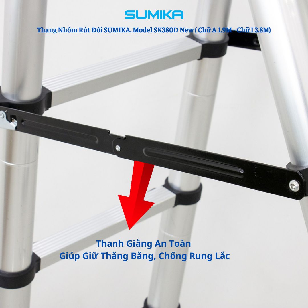 Thang Nhôm Rút Đôi Chữ A/I SUMIKA SK 380D NEW - Rút Tự Khóa 3.8m, Tải 300kg