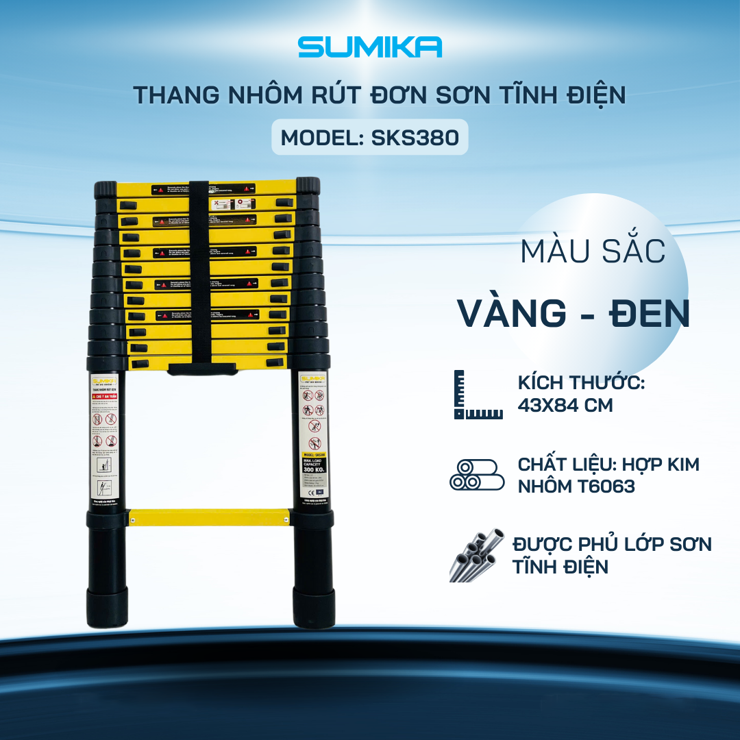 Thang Nhôm Rút Đơn 3.8m SUMIKA SKS380 - Tải 300kg, 13 Bậc, EN131