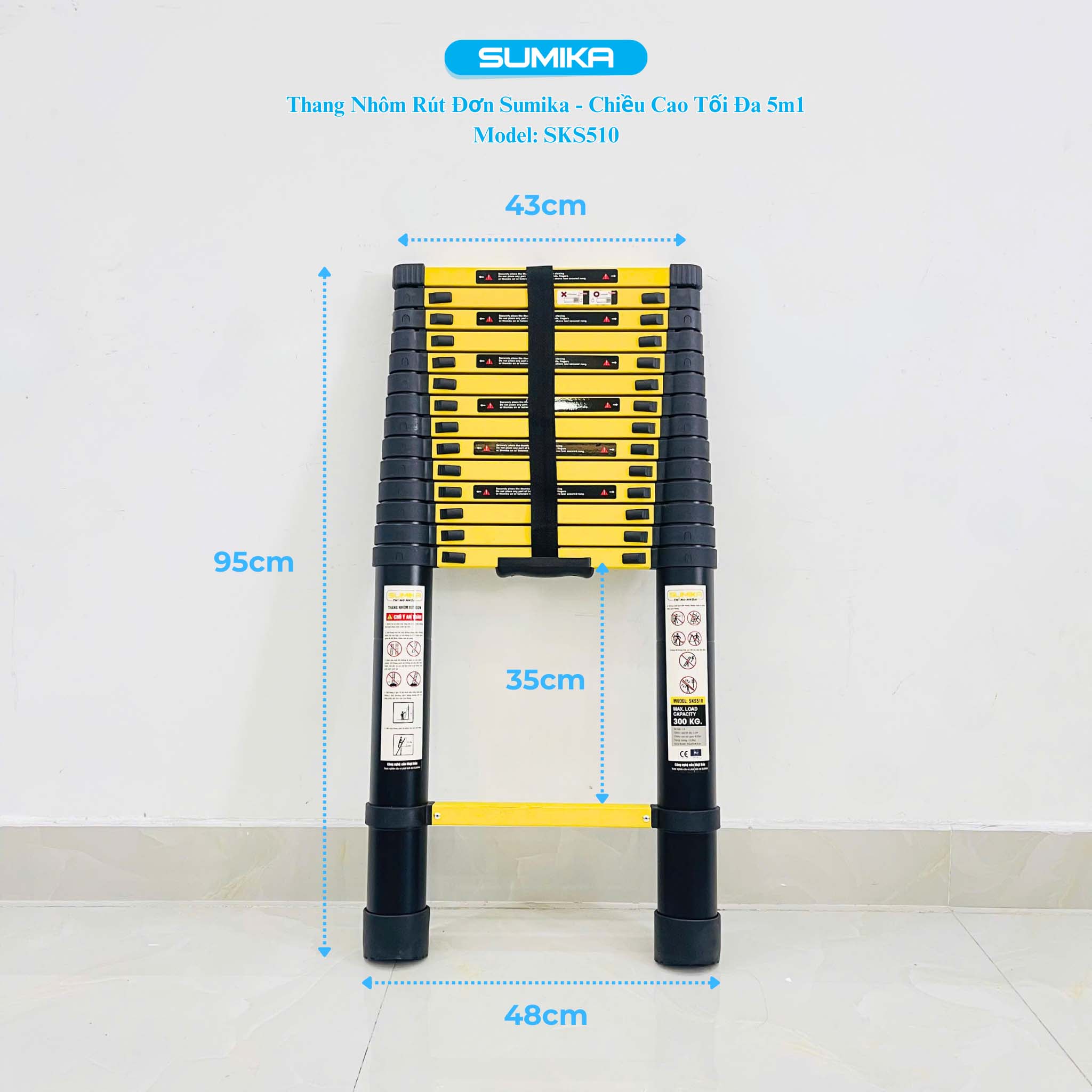 Thang Nhôm Rút đơn SUMIKA SKS510 5.1m Tải 300kg Nhật Bản - Gọn Nhẹ Chắc Chắn