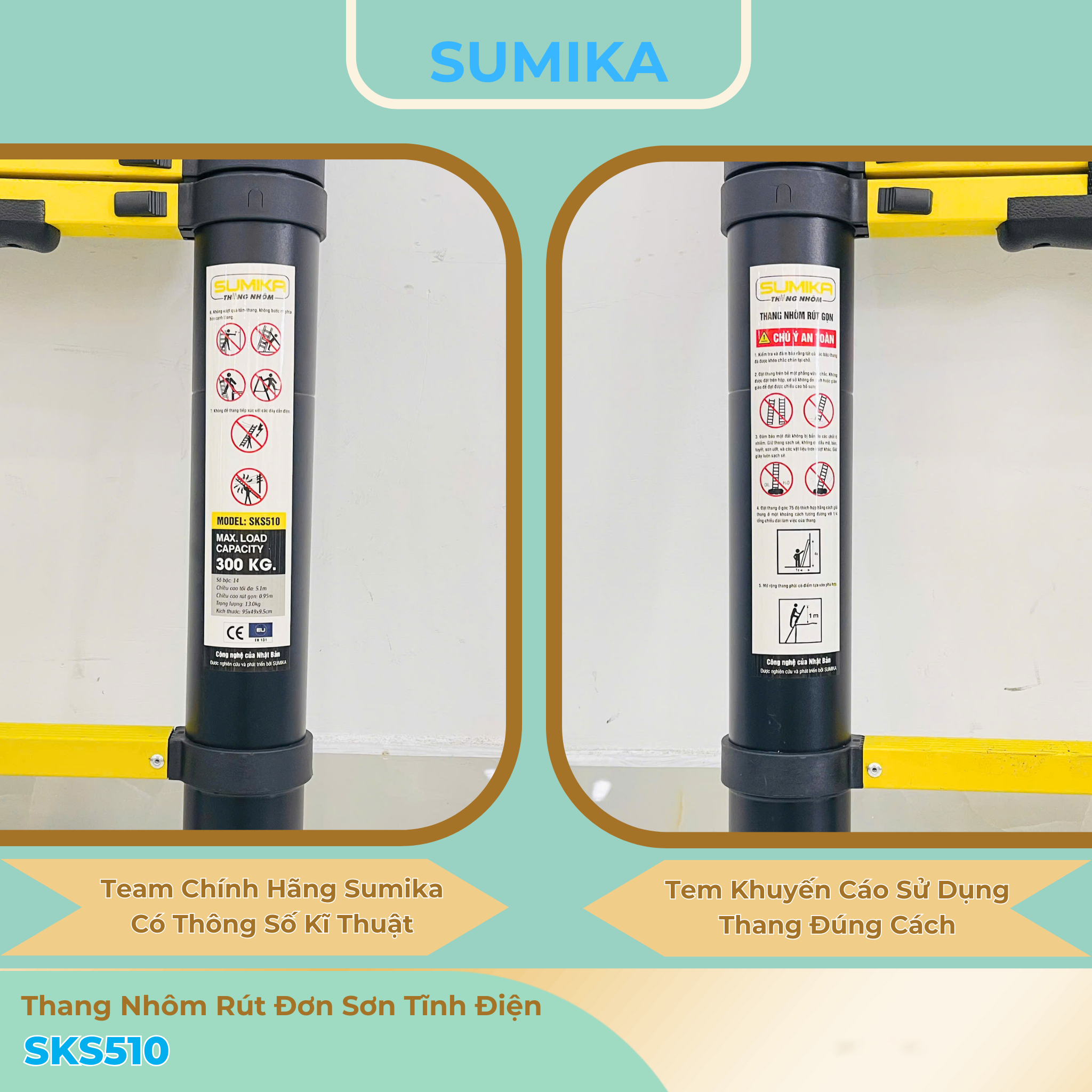 Thang Nhôm Rút đơn SUMIKA SKS510 5.1m Tải 300kg Nhật Bản - Gọn Nhẹ Chắc Chắn
