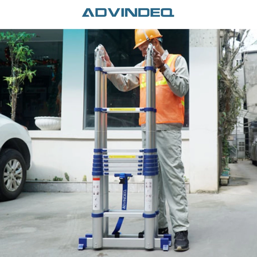 Thang Nhôm Rút Gọn (chữ A) Advindeq ADT709B Khóa Gấp Tự động, Duỗi 5.6m