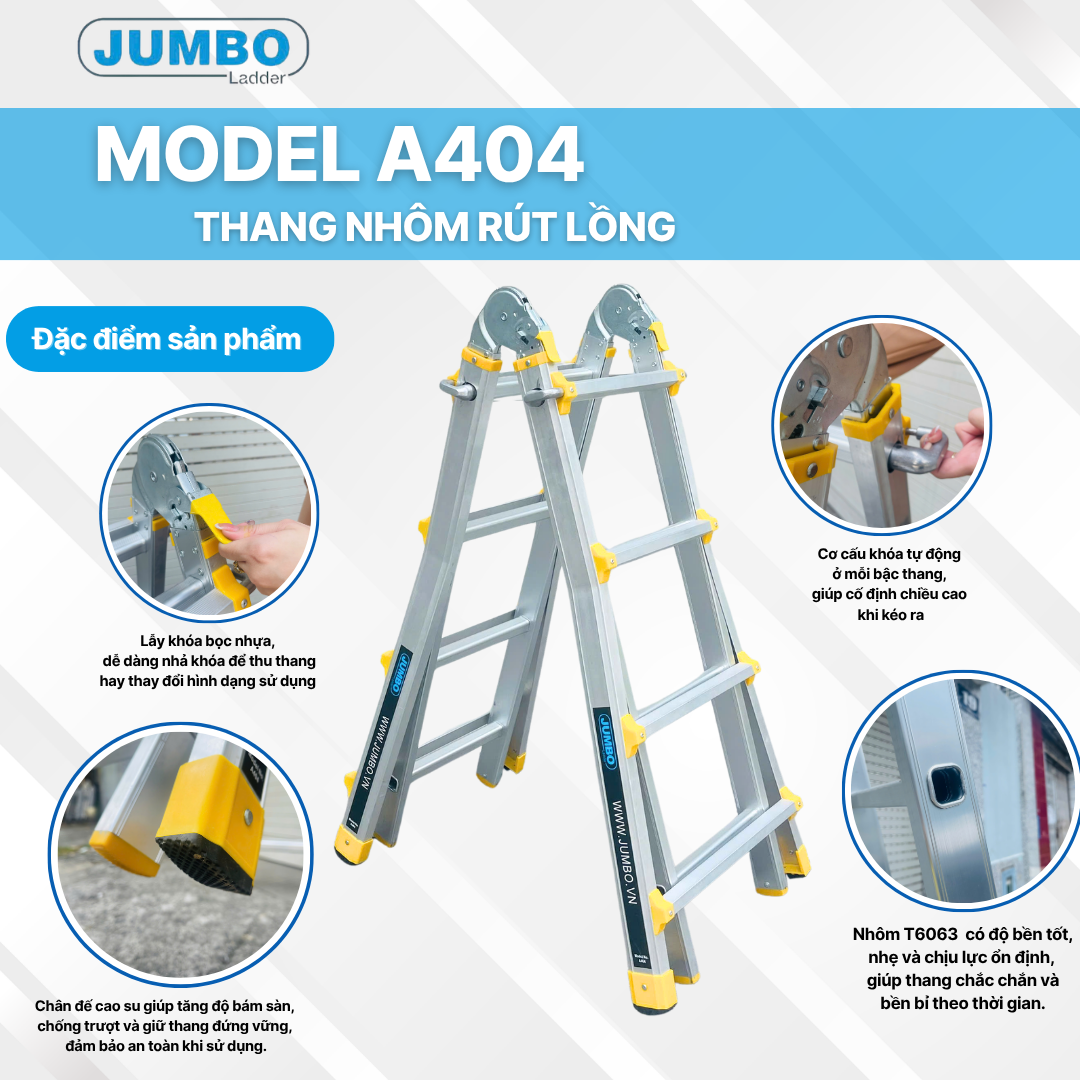 Thang Nh&ocirc;m R&uacute;t Lồng Chữ A JUMBO A404 - A Cao 2.0m