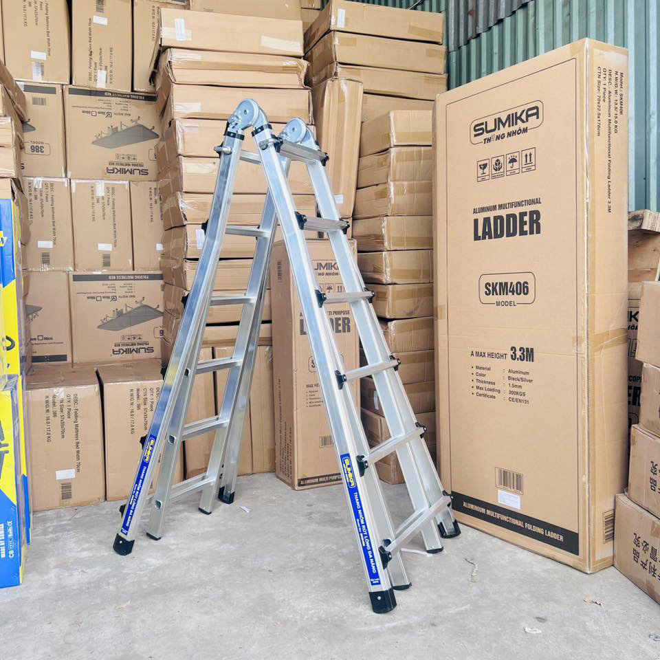 Thang Nhôm Rút Lồng Chữ A SUMIKA SKM406 A Cao 3.15m, Rút Gọn Tiện Lợi