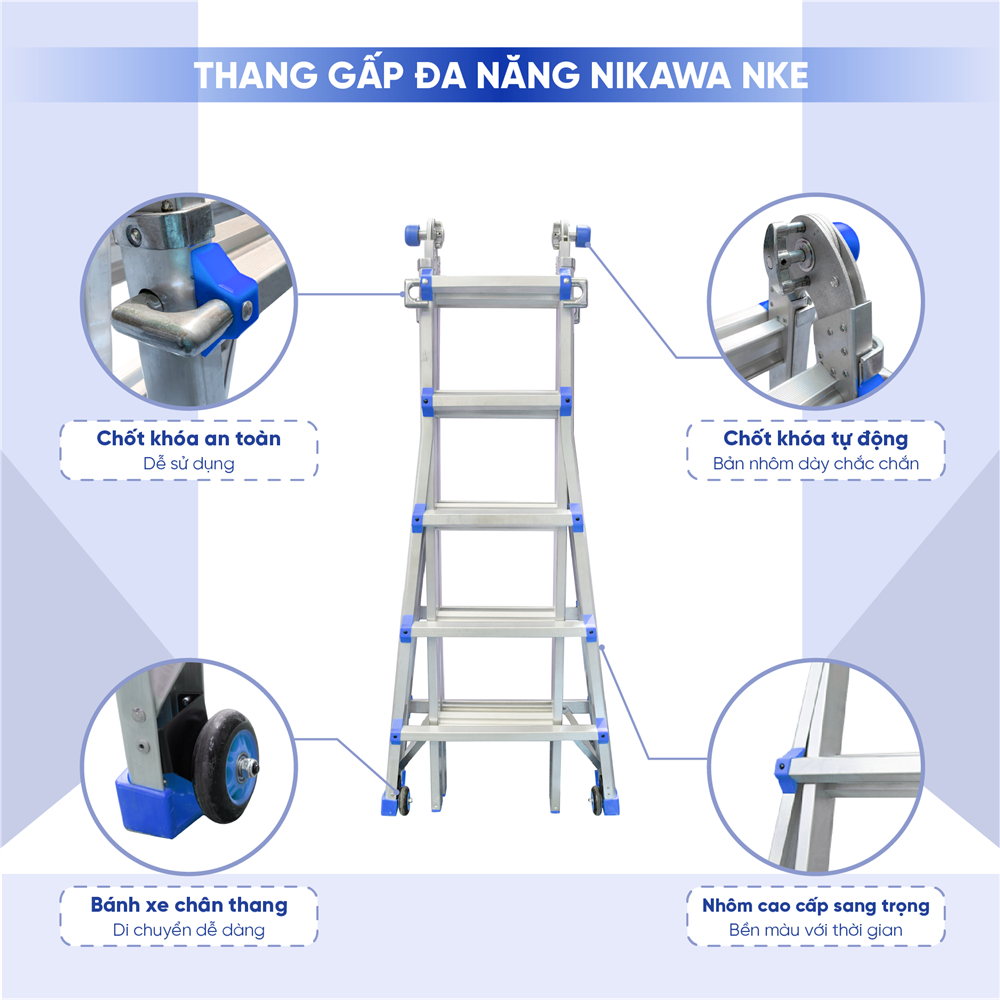 Thang nhôm rút lồng đa năng Nikawa 6m38 NKE 46, bảo hành 24 tháng