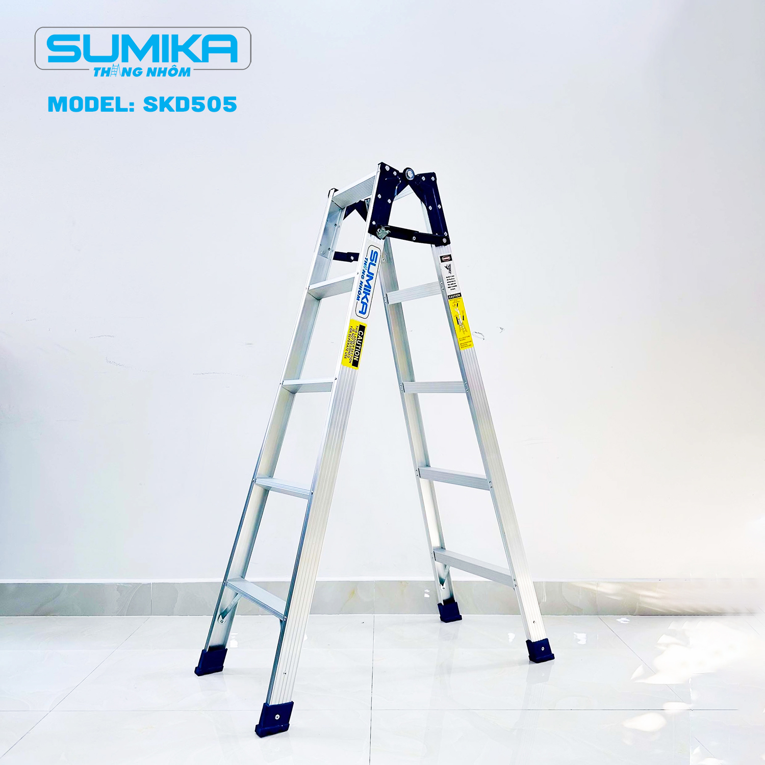 Thang Nhôm Xếp Chữ A Sumika SKD505 - 5x2 Bậc, Duỗi 2.96m, Chịu Tải 150kg, Trọng Lượng 5.8kg