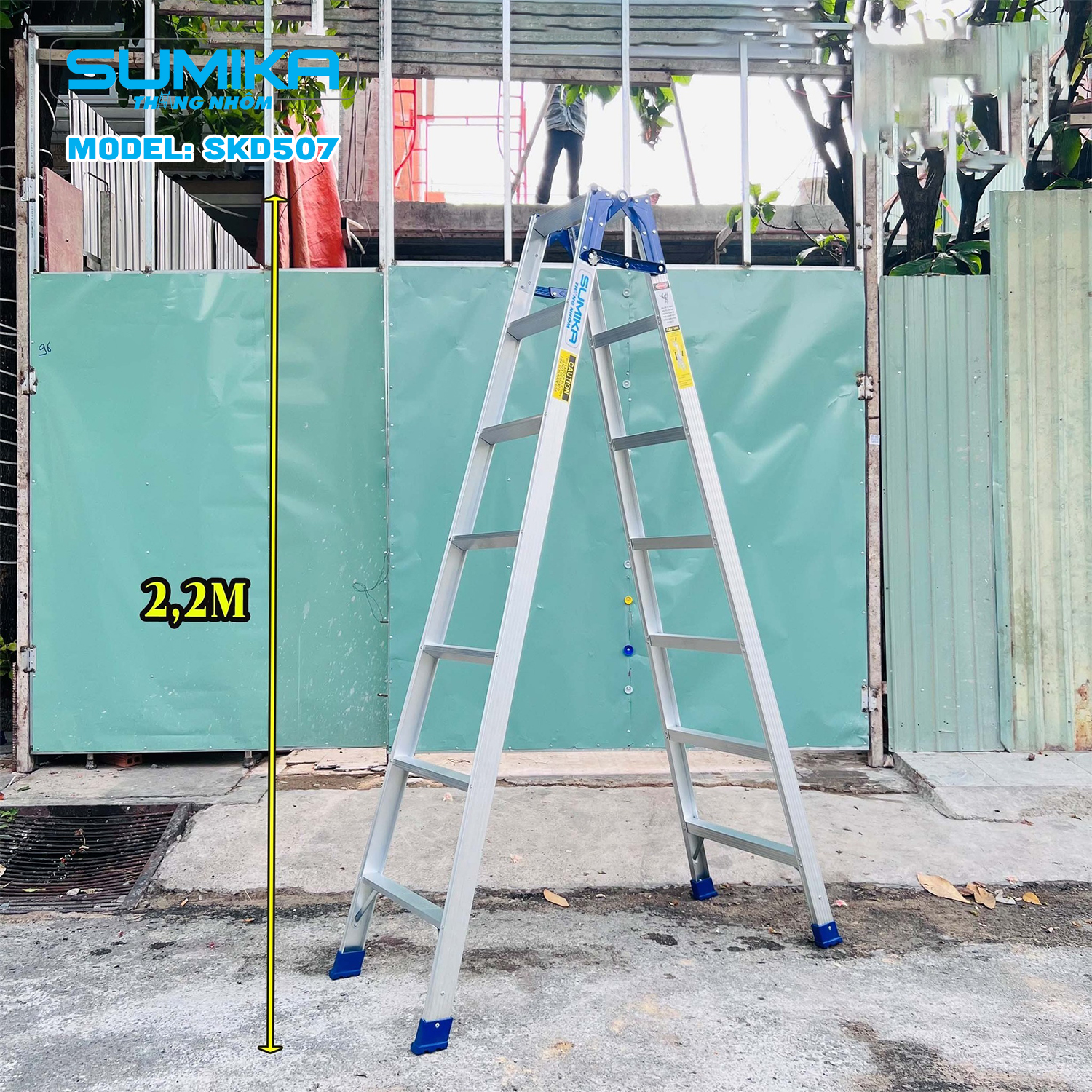 Thang Nhôm Xếp Chữ A Sumika SKD507 - Nhẹ Bền, Tải 150kg, Cao Duỗi 4.1m