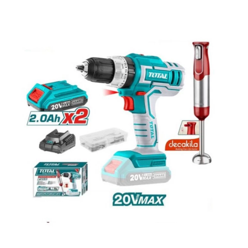 BỘ COMBO MÁY KHOAN BÚA TOTAL VÀ MÁY XAY CẦM TAY DÙNG PIN 20V CHÍNH HÃNG MODEL: TOSLI22112