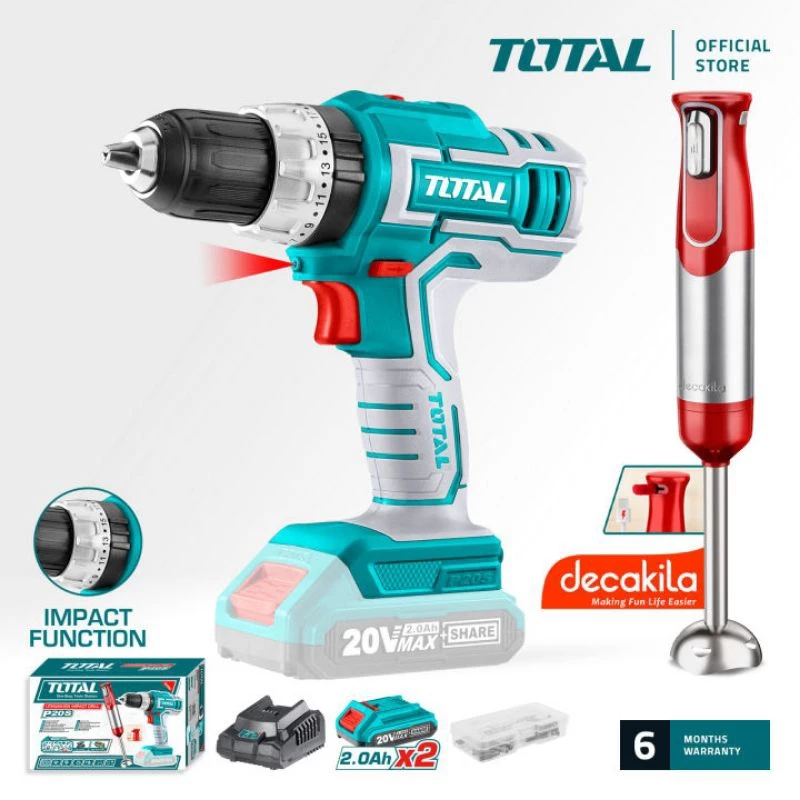 BỘ COMBO MÁY KHOAN BÚA TOTAL VÀ MÁY XAY CẦM TAY DÙNG PIN 20V CHÍNH HÃNG MODEL: TOSLI221124