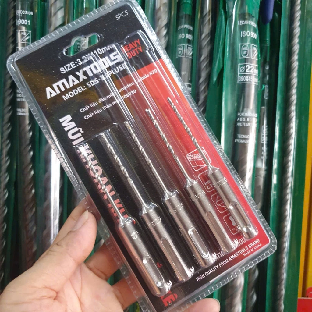 Bộ 5 Mũi Khoan Bê Tông Không Tắc Kê 3.2mm Amaxtools SDS-3.2PLUSE Chuôi Gài SDS Plus
