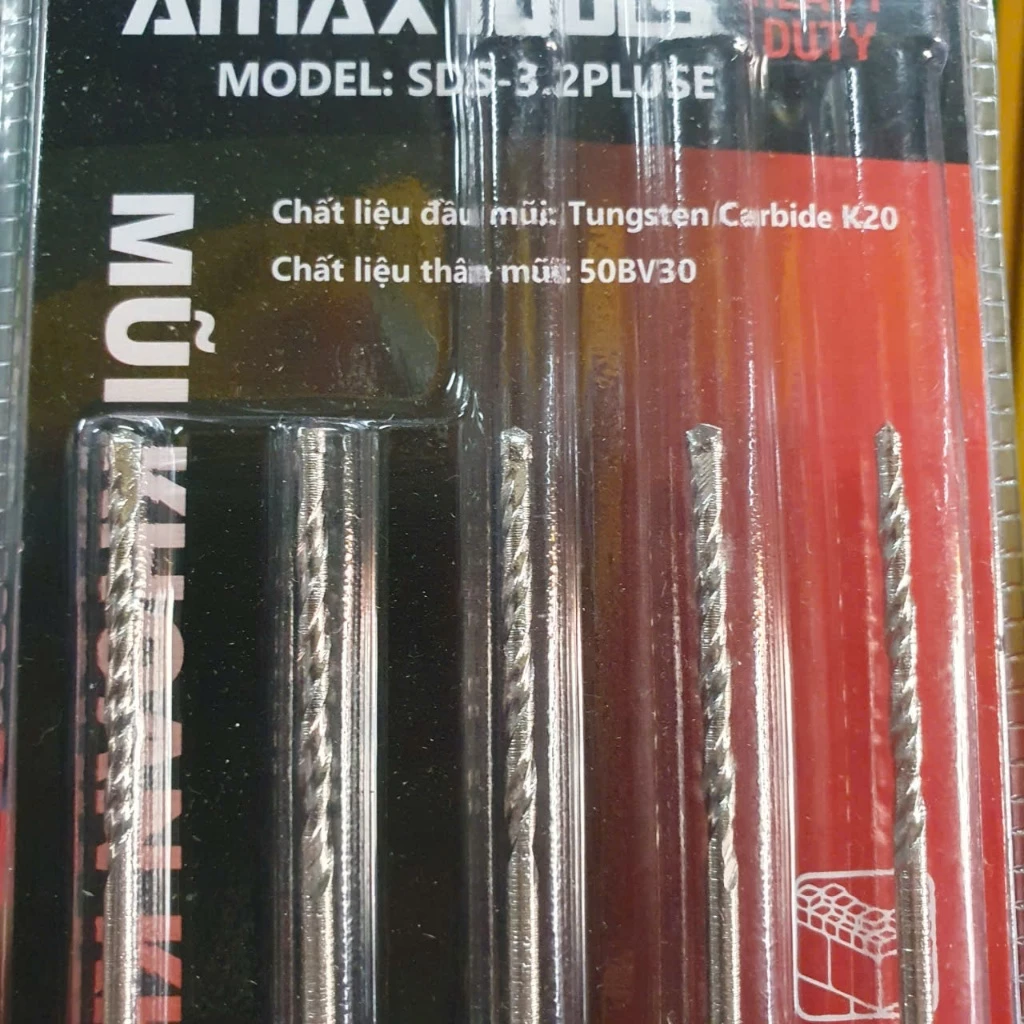 Bộ 5 Mũi Khoan Bê Tông Không Tắc Kê 3.2mm Amaxtools SDS-3.2PLUSE Chuôi Gài SDS Plus