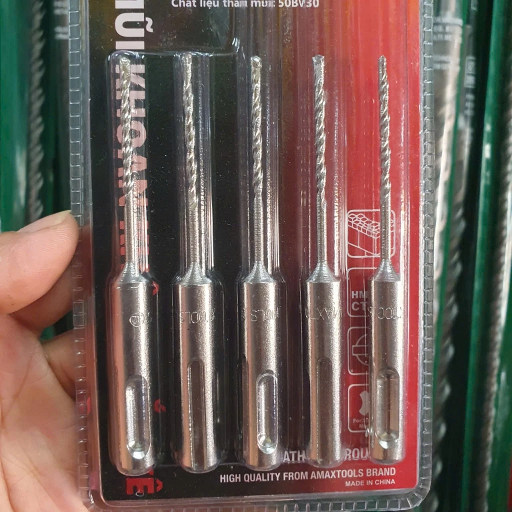 Bộ 5 Mũi Khoan Bê Tông Không Tắc Kê 3.2mm Amaxtools SDS-3.2PLUSE Chuôi Gài SDS Plus