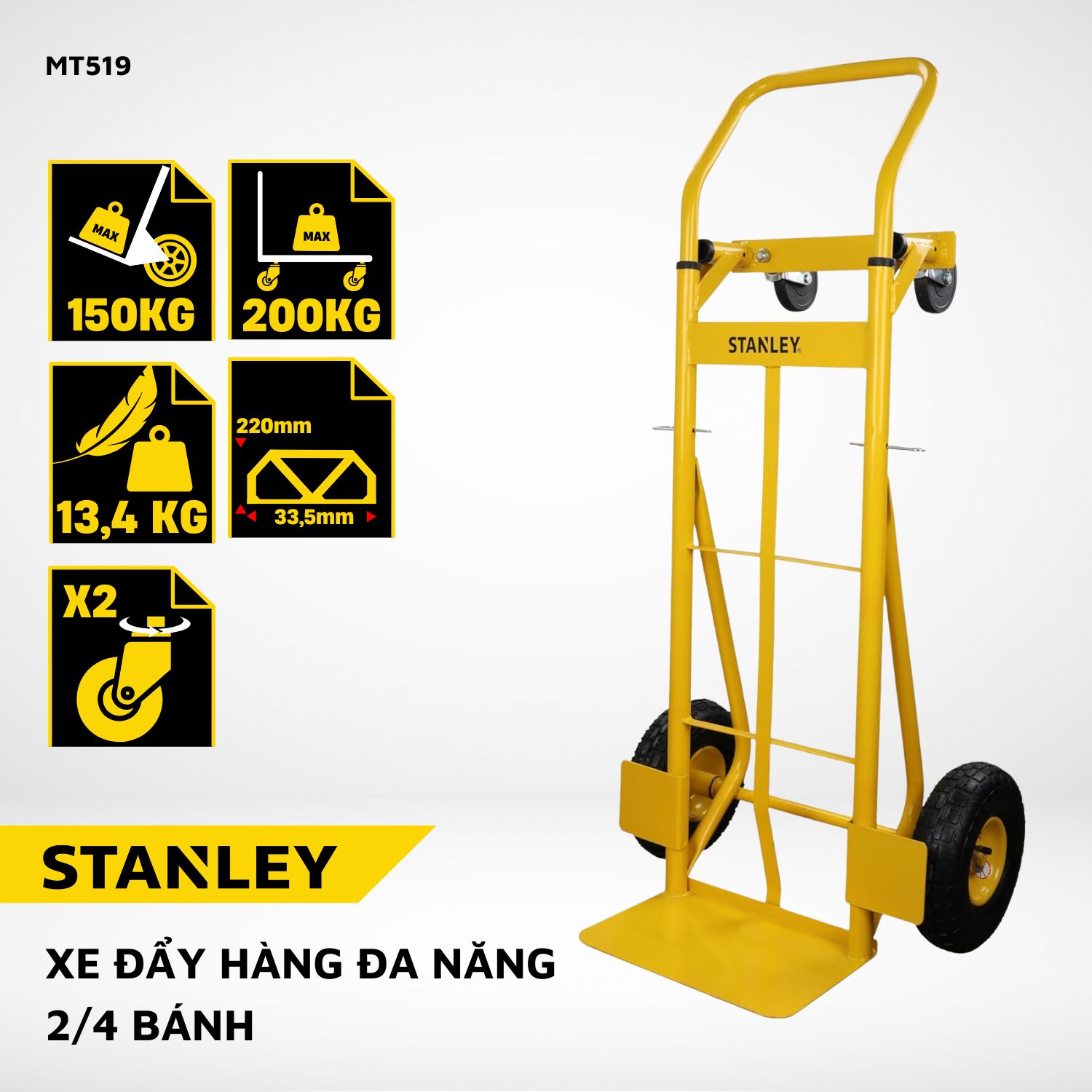 Xe đẩy Hàng Bằng Tay đa Năng 2 Và 4 Bánh Stanley MT519