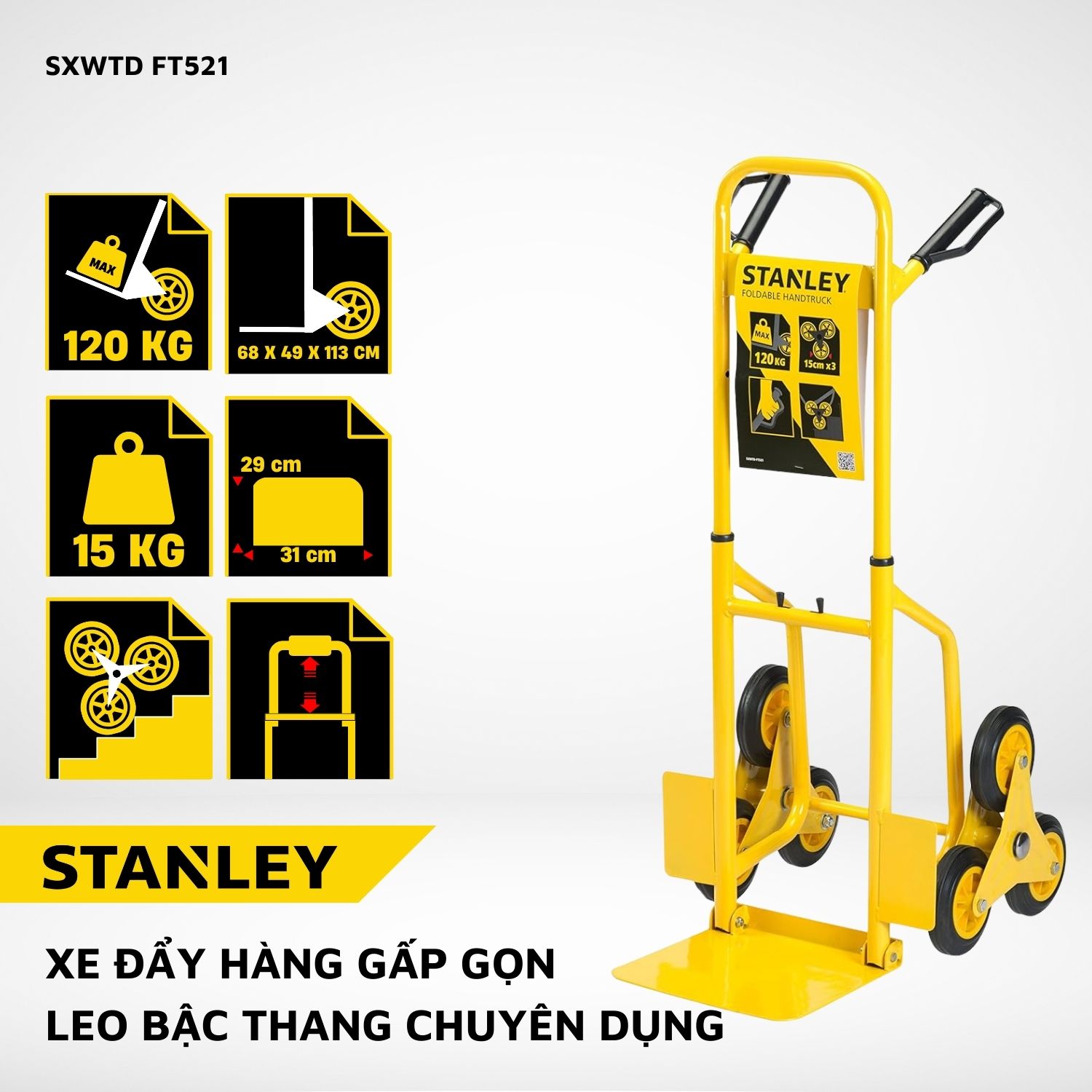 Xe đẩy Hàng Leo Bậc Thang Stanley FT521, Tải Trọng 120kgs