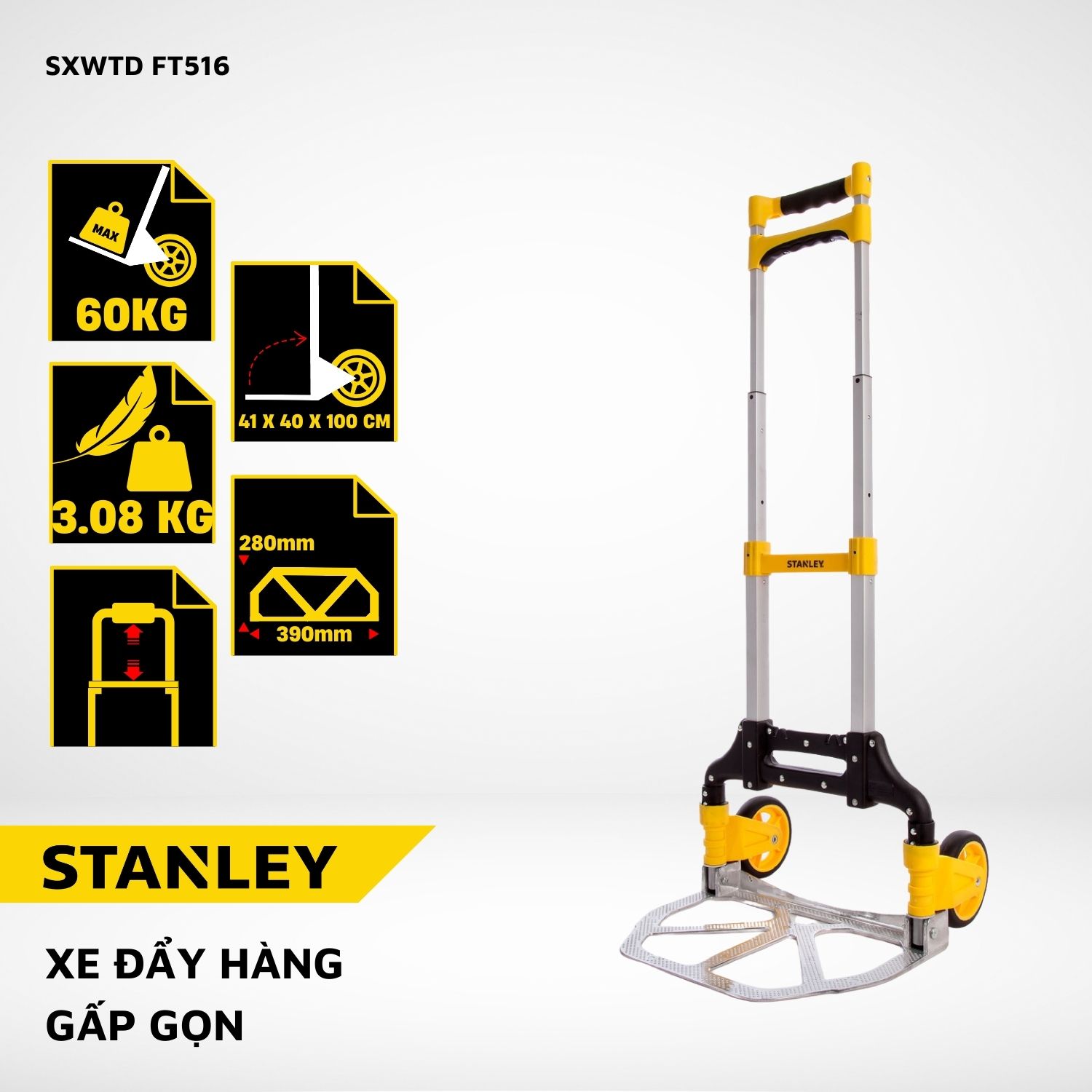 Xe đẩy hàng 2 Bánh Cao Cấp Stanley SXWTD FT516