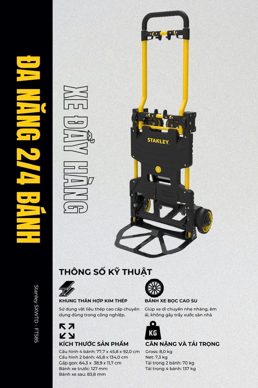 Xe Đẩy Đa Năng Gấp Gọn Stanley FT585 Chính Hãng, Tải Trọng 70/137Kg
