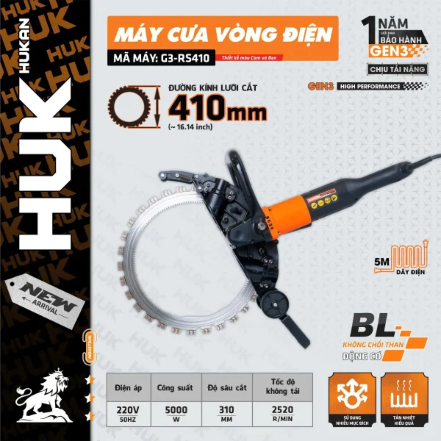 Máy Cưa Vòng điện Hukan G3-RS410, Điện áp 220V - 50Hz, Công Suất 5000W