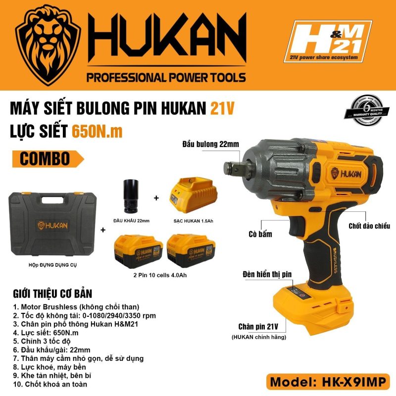 Bộ Máy Siết Bulong HUKAN Dùng Pin HK-X9IMP