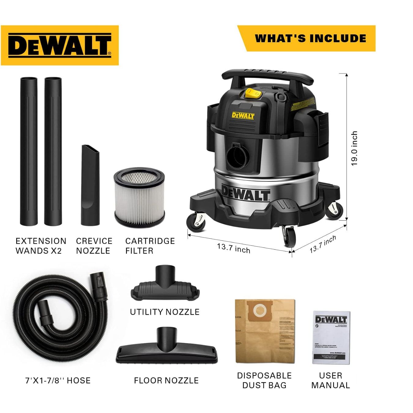 Máy Hút Bụi Công Nghiệp 3 Chức Năng ướt/khô/thổi Dewalt  DXV25S 25L