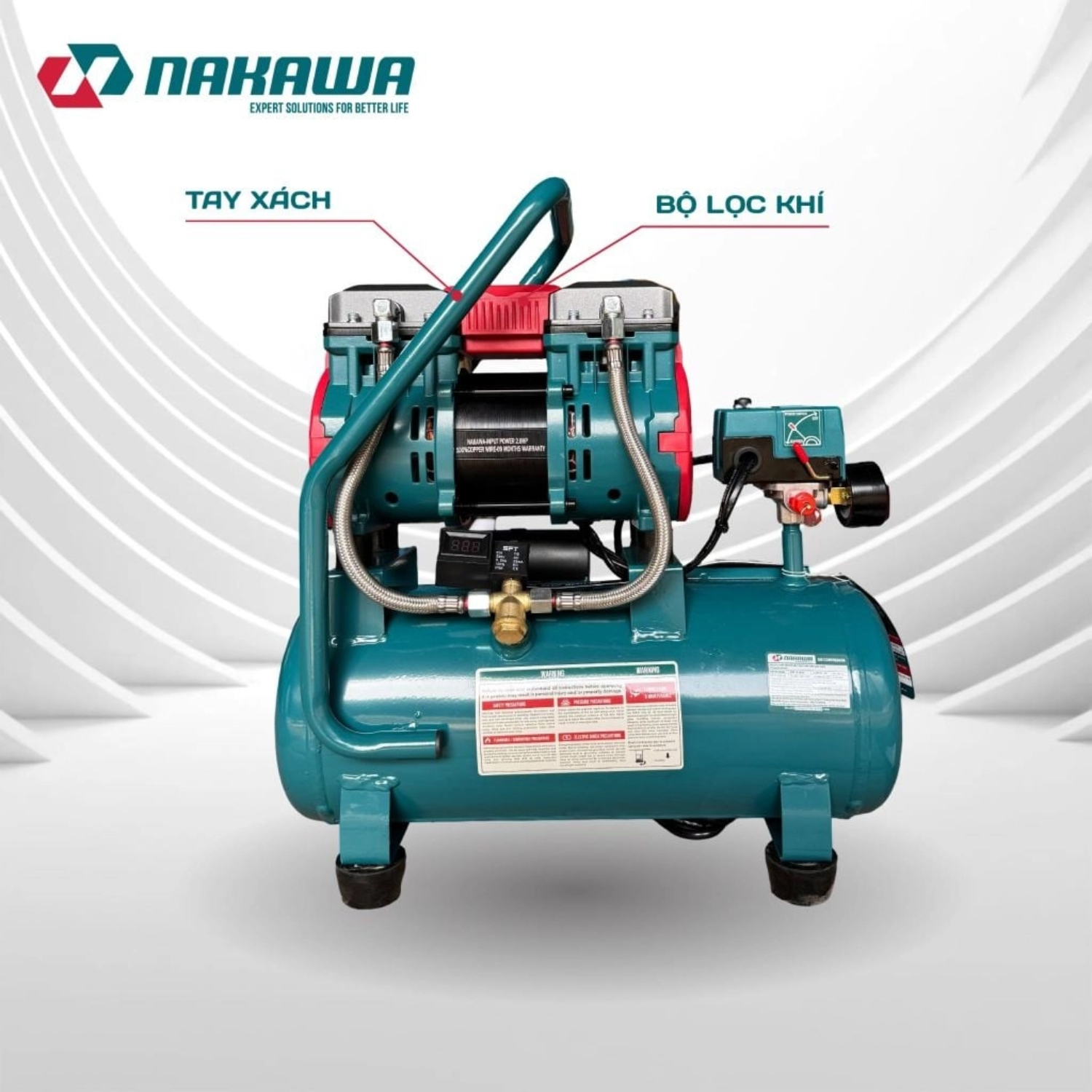Máy Nén Khí Không Dầu 16L Nakawa NK-28H16L, Công Suất 2.8 HP, Bảo Hành 9 Tháng Chính Hãng