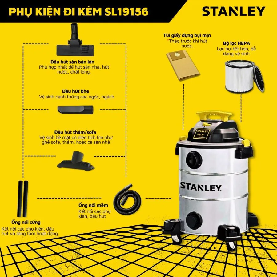 Máy Hút Bụi Công Nghiệp 3 Chức Năng - Khô/Ướt/Thổi - Hiệu Stanley USA - SL19156