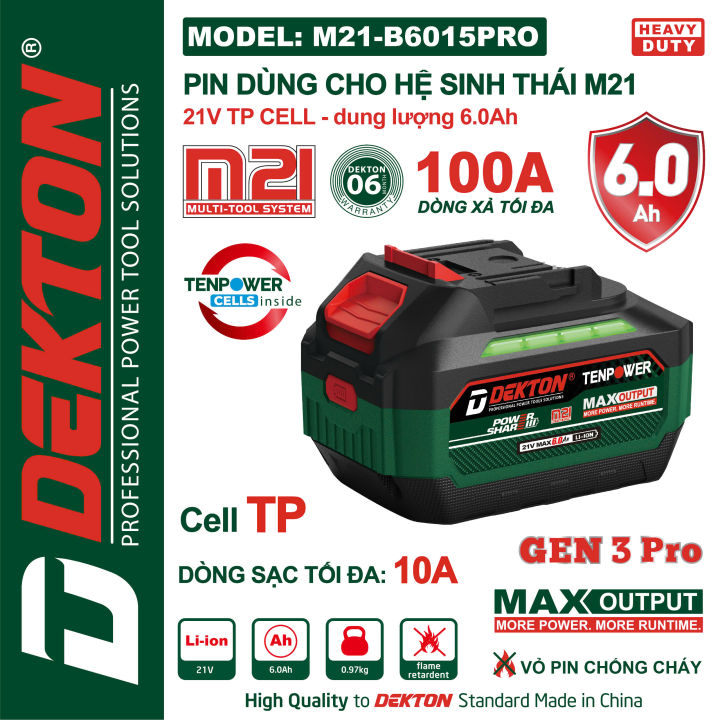 Pin Dekton 21V 6.0Ah M21-B6015PRO