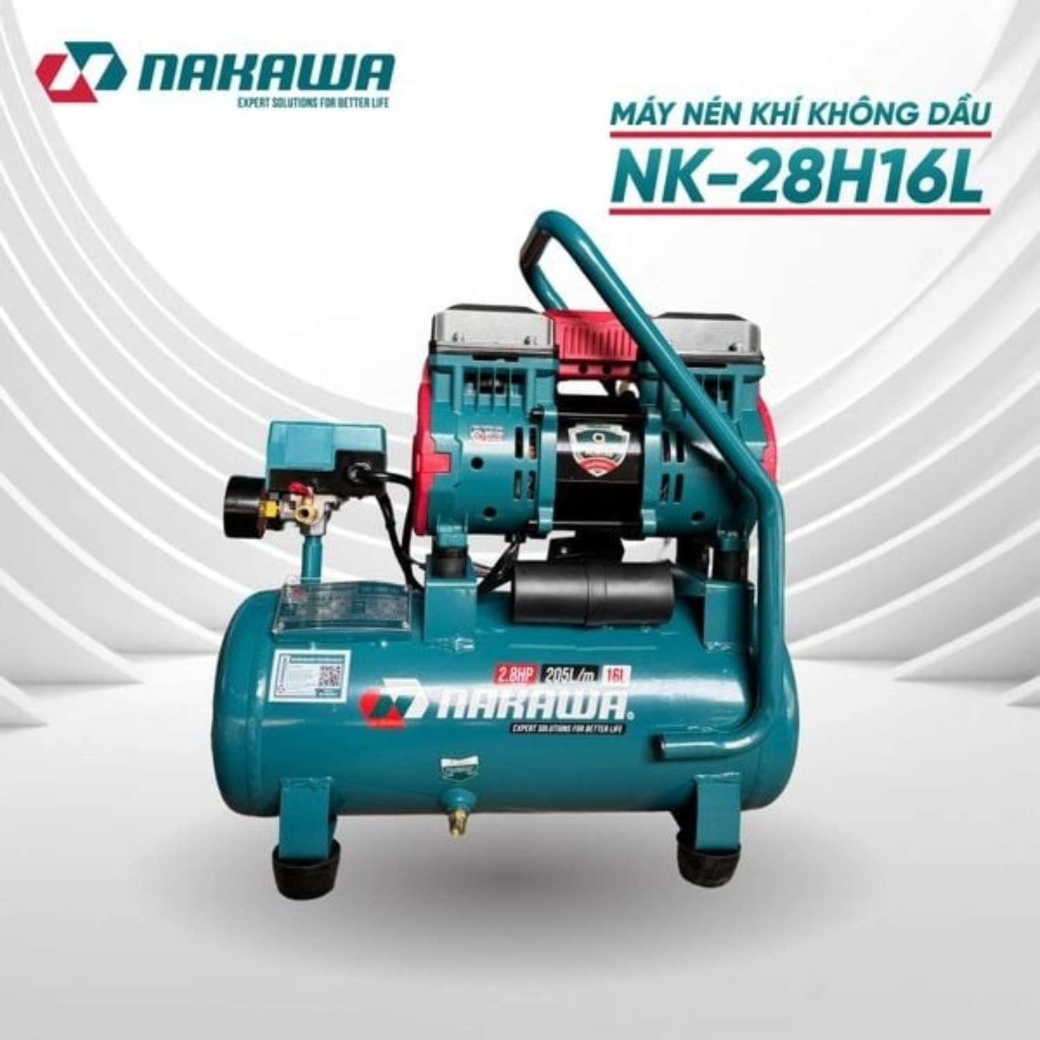 Máy Nén Khí Không Dầu 16L Nakawa NK-28H16L, Công Suất 2.8 HP, Bảo Hành 9 Tháng Chính Hãng