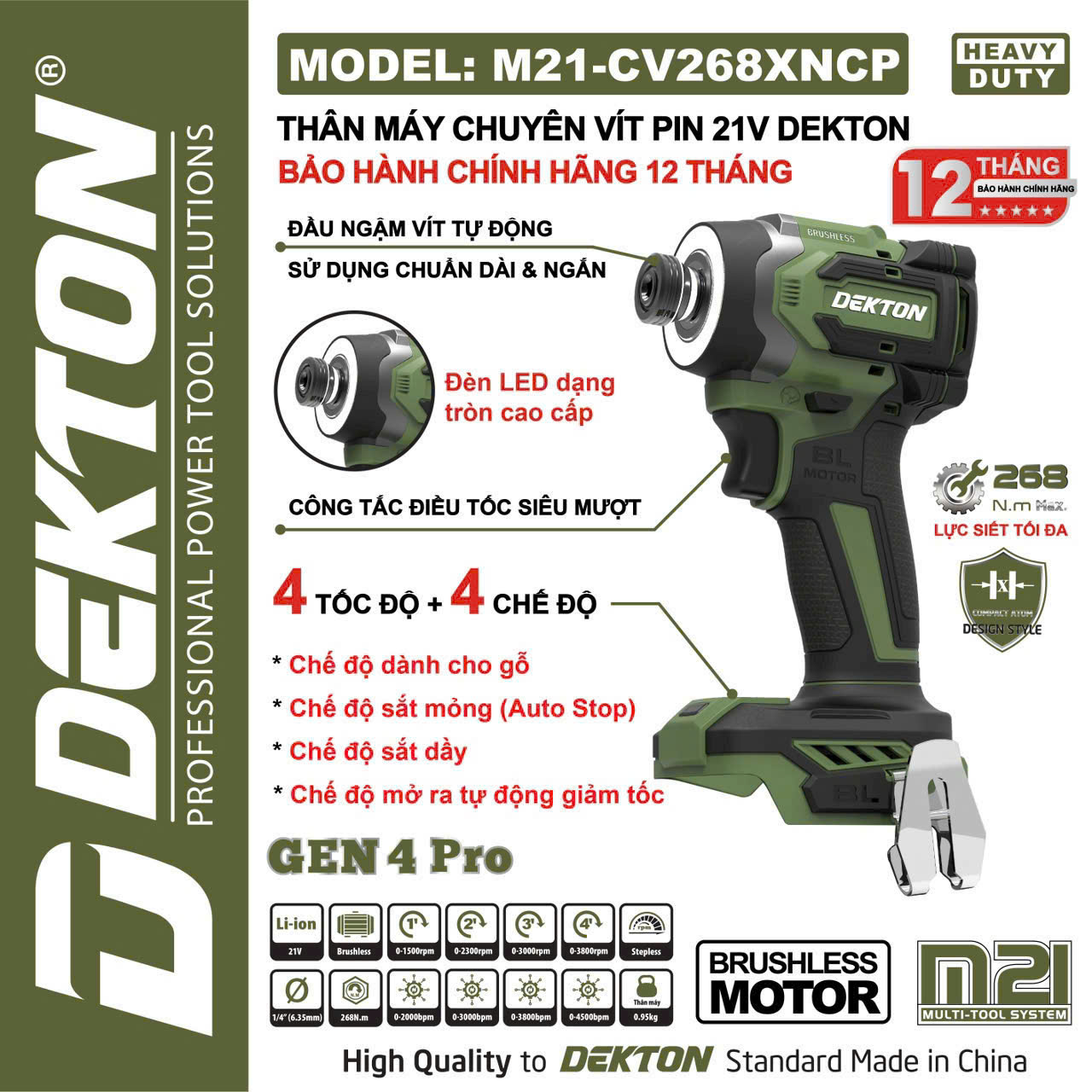 Máy Chuyên Vít DEKTON Gen 4 Dùng Pin Phổ Thông M21-CV268XNCP Lực Siết 268N.m - Phiên Bản Nâng Cấp