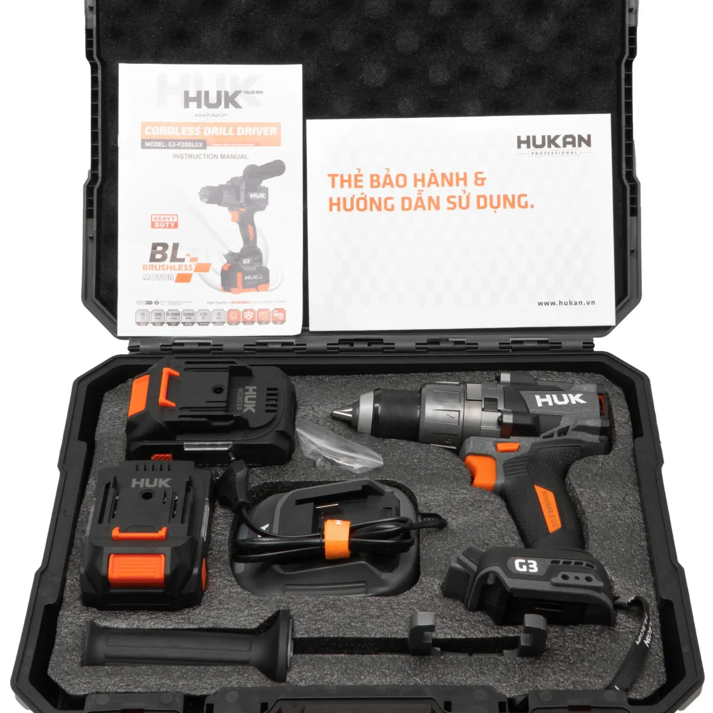 Máy Khoan Pin Búa 21V Hukan G3-F200LUX Lực Siết 200Nm TẶNG KÈM 2 Pin 6.0Ah