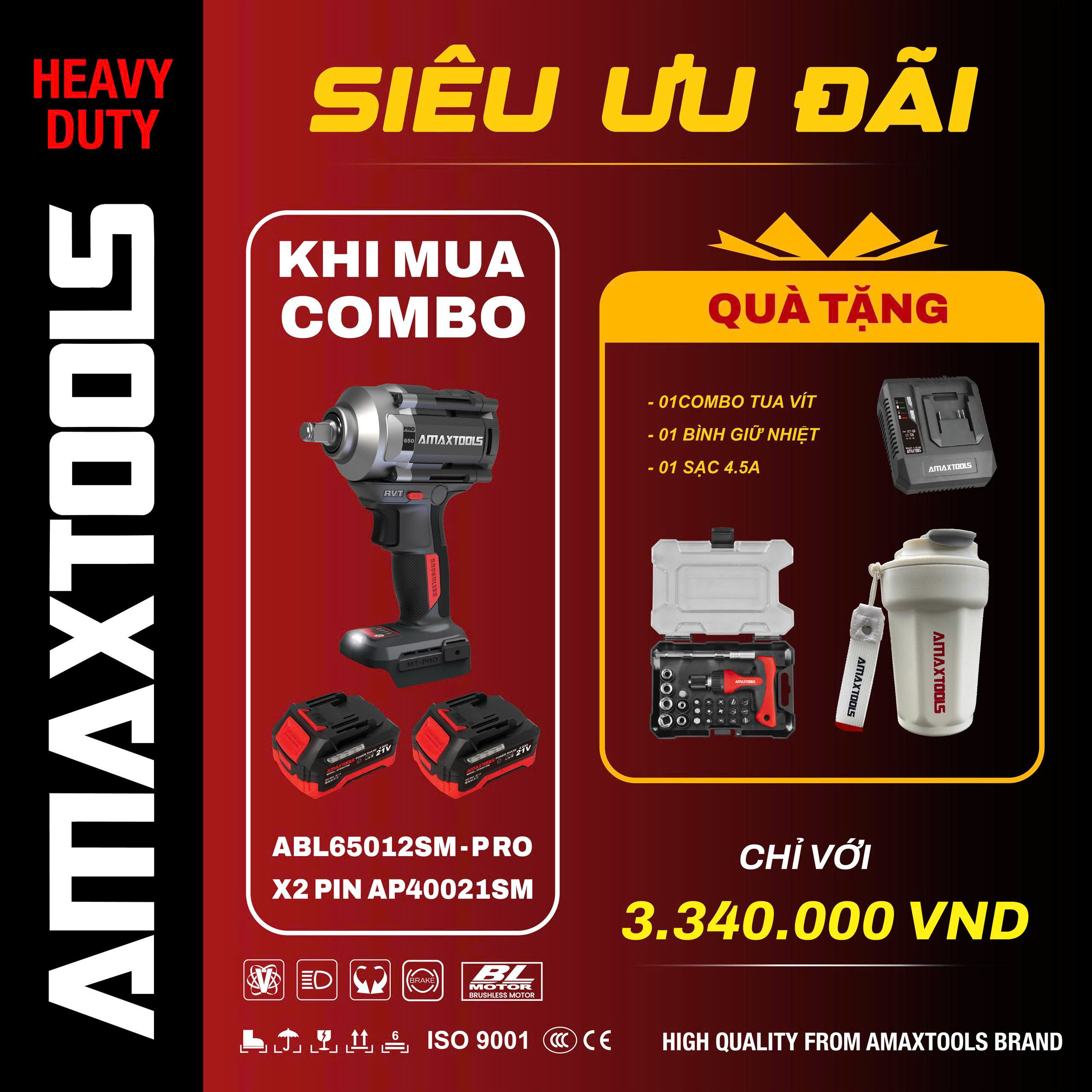 Máy Bắn Bulong Không Chổi Than Dùng Pin Amaxtools ABL65012SM-PRO