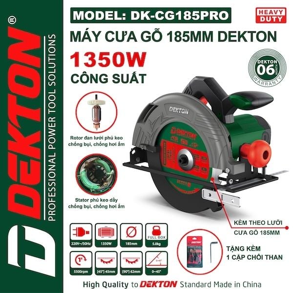 Máy Cắt Gỗ Dekton DK-CG185PRO, Kèm Lưỡi Cưa Gỗ, 1350W