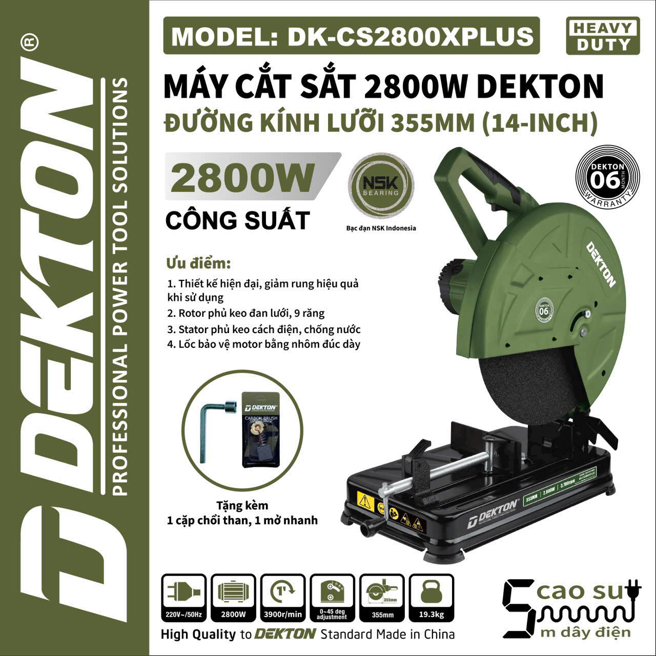 Máy Cắt Sắt Công Suất 2800W Dekton DK-CS2800XPLUS Lưỡi 355mm