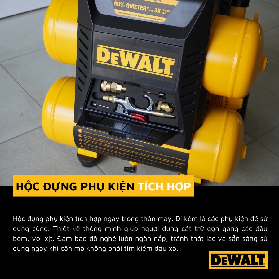 Máy Nén Khí Không Dầu DEWALT USA DXCM3321782 - 17 Lít Siêu êm