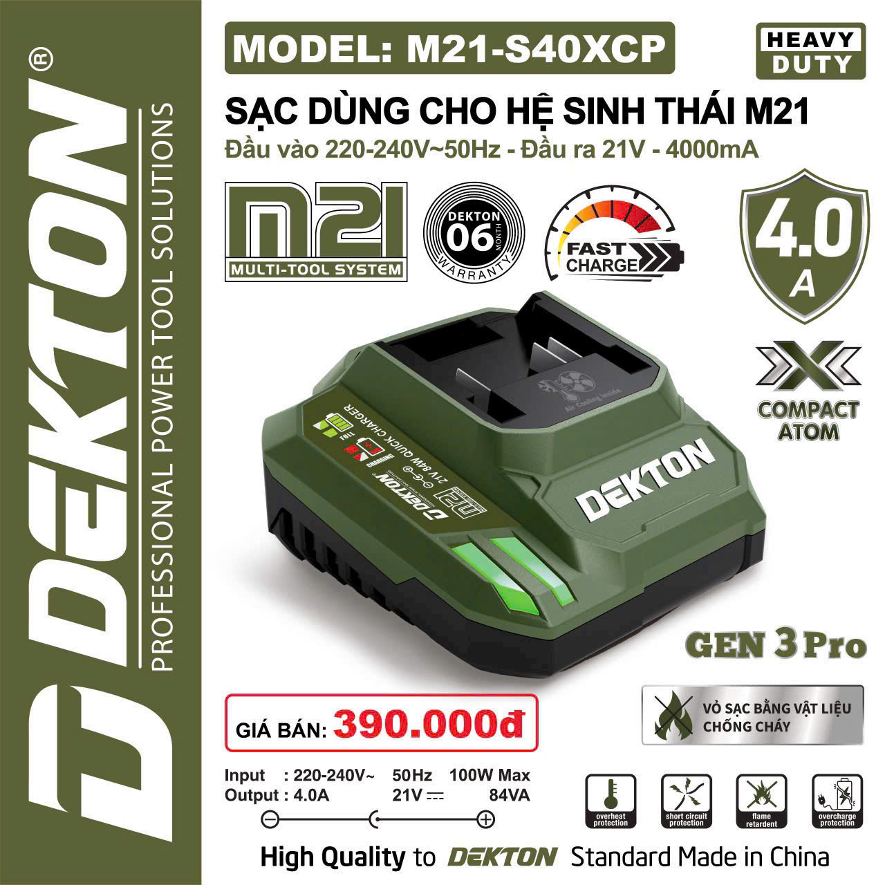 Sạc Pin Nhanh Dekton 4A.h 21V S40XCP M21 - S40XCP Gen 3 Pro