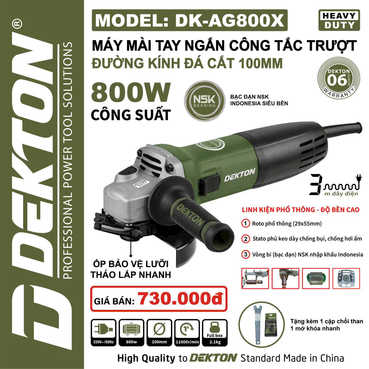 Máy Mài 100mm Công Tắc Trượt Dekton DK-AG800X Công Suất 800W