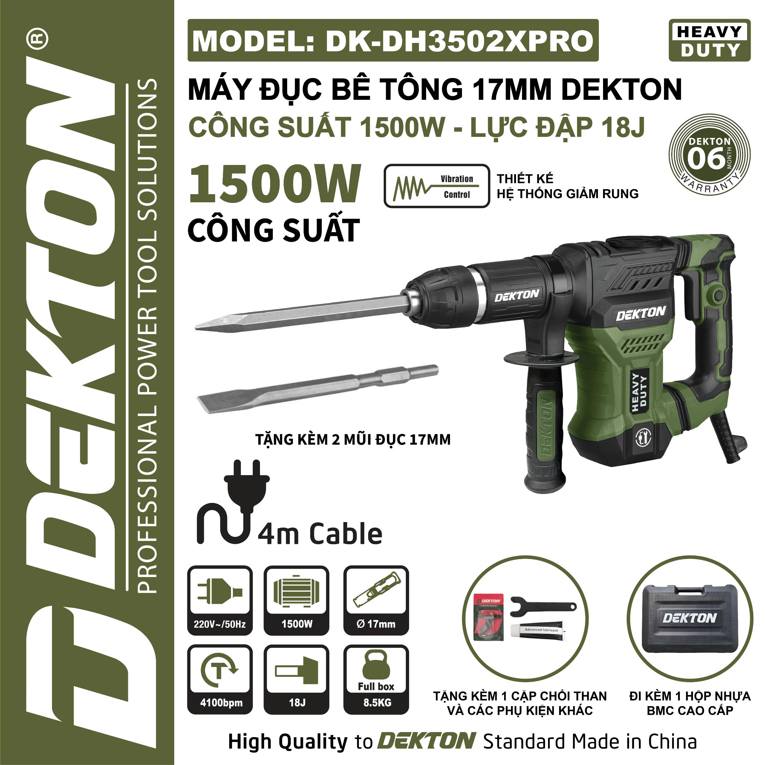 Máy đục Bê Tông 17mm Dekton DK-DH3502XPRO - 1500W Công Suất Lớn