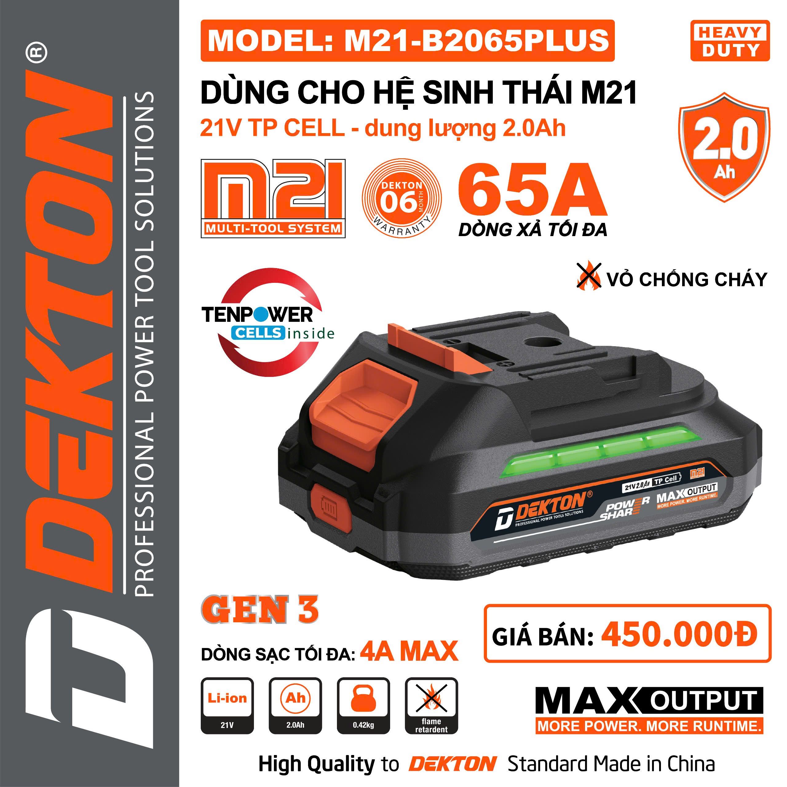 Pin 21V Gen 3 Dekton M21-B2065PLUS - Dòng Xả 65A