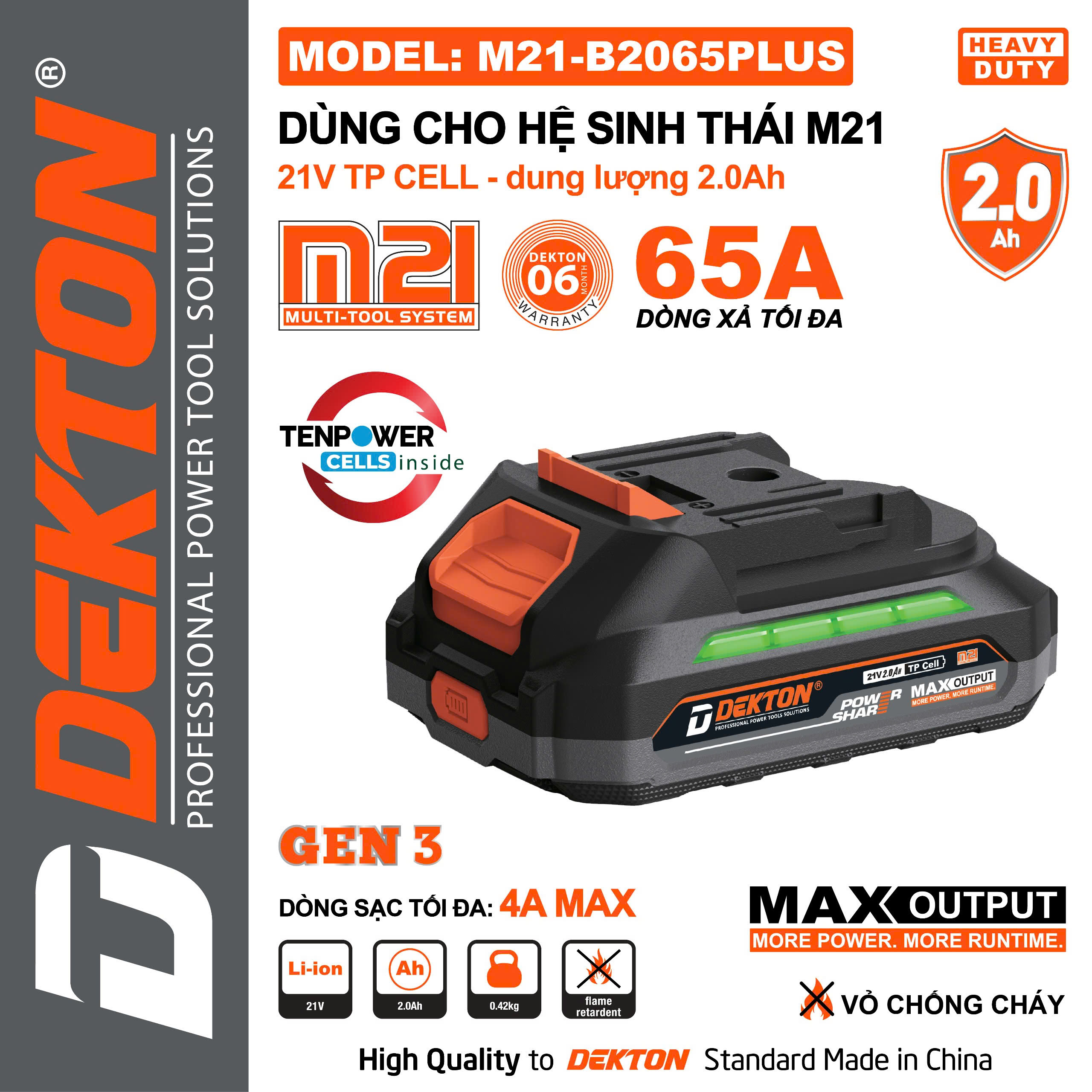 Pin 21V Gen 3 Dekton M21-B2065PLUS - Dòng Xả 65A