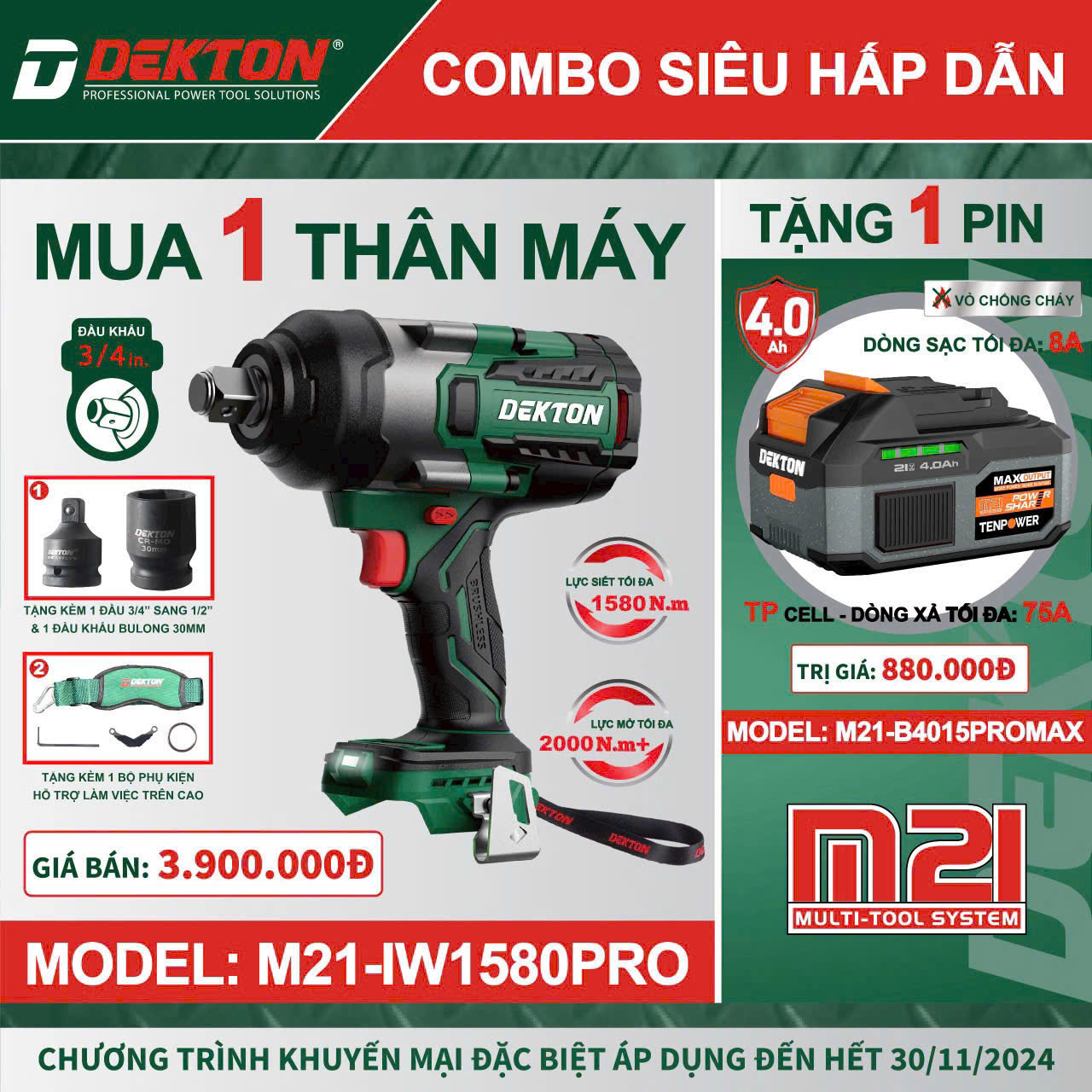 Máy Siết Bulong Dekton M21-IW1580PRO