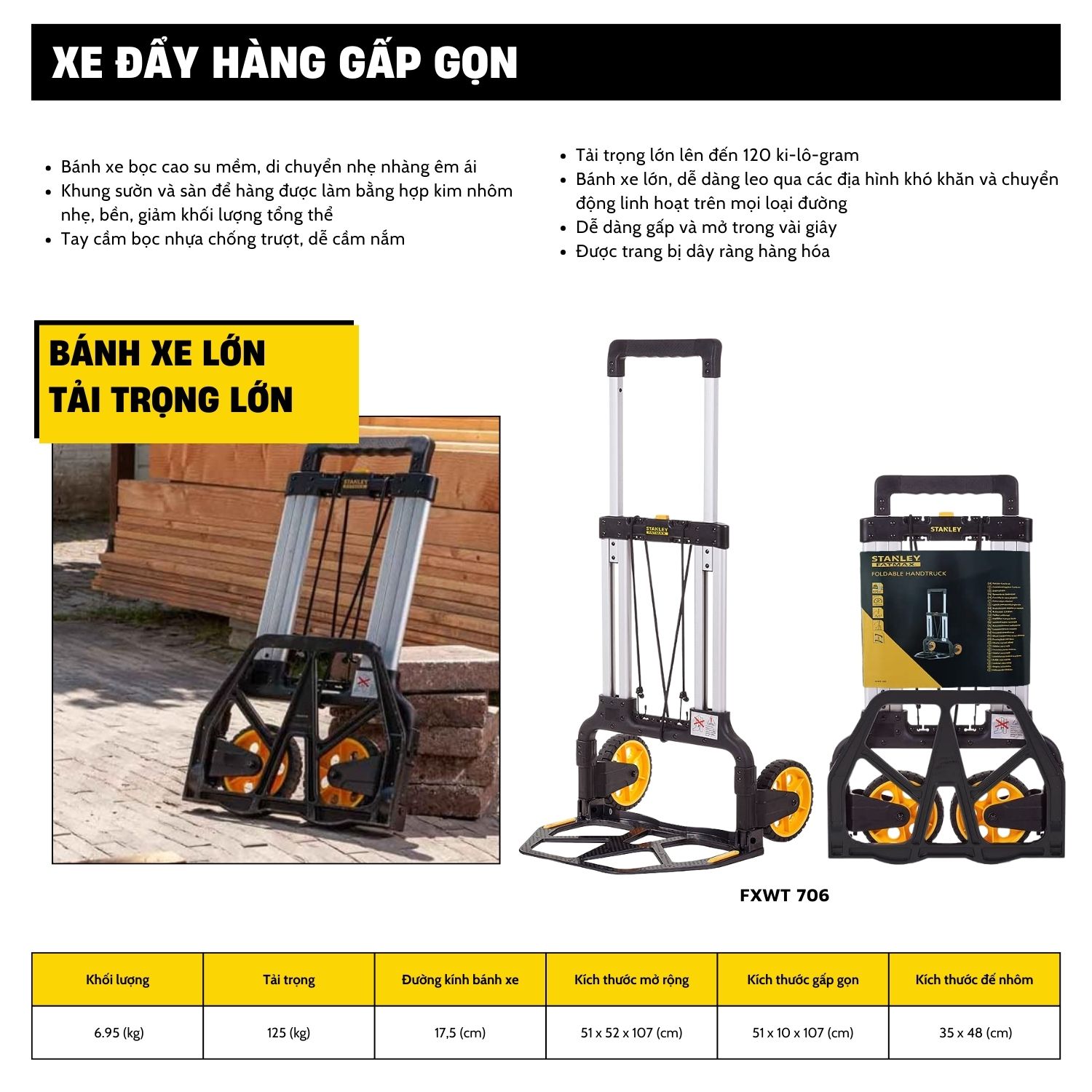 Xe đẩy Hàng 2 Bánh Stanley Fatmax - USA FXWT-706 - Tải Trọng 125kg