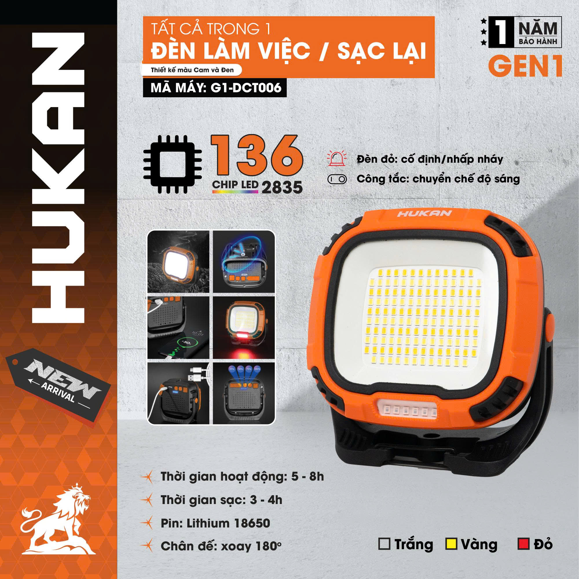 Đèn Led Hukan Làm Việc Sạc Lại Mini (GEN 1) G1-DCT006