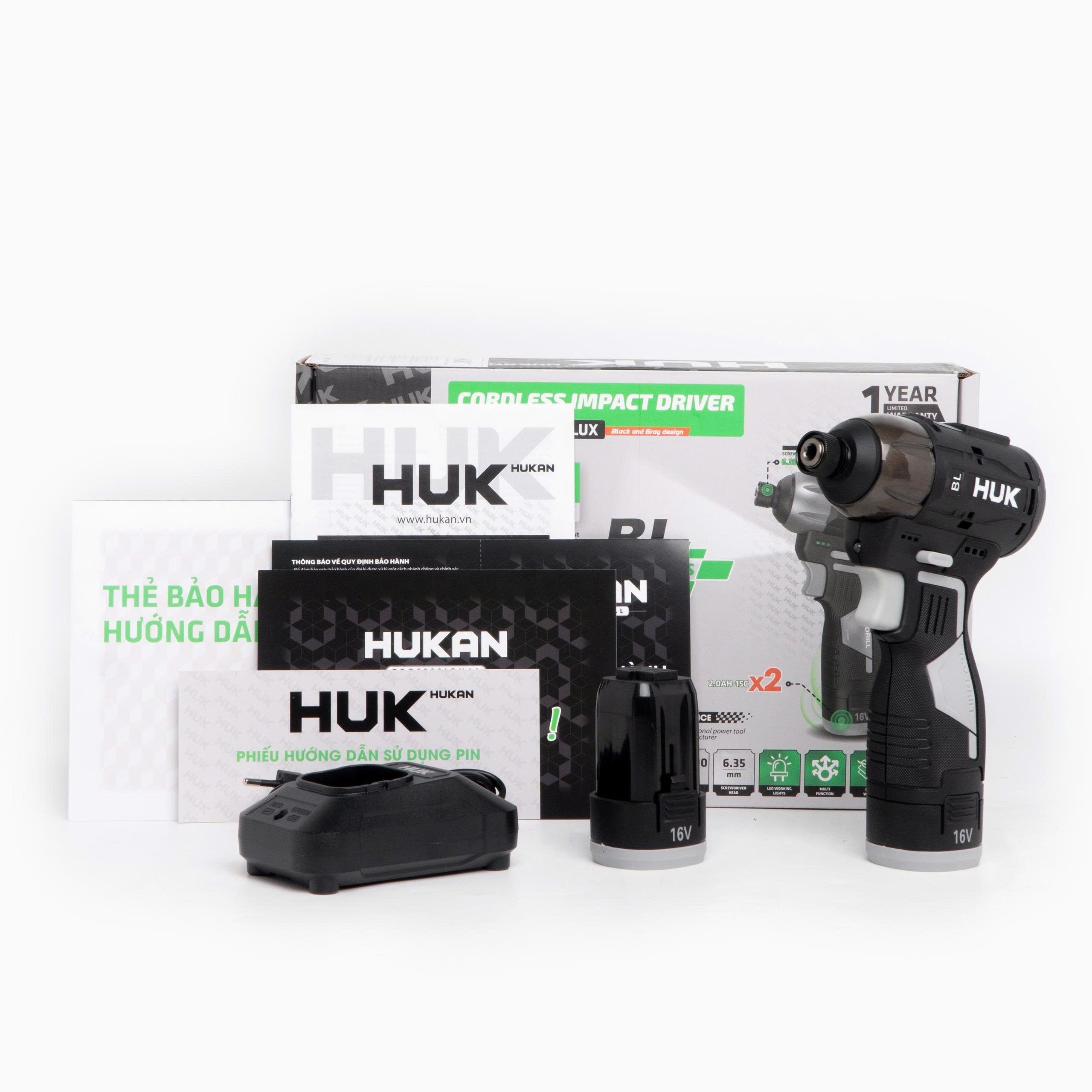 Máy Chuyên Vít Búa Gen 3 Hukan G3-V180LUX, Lực Siết 180N, Pin 16V
