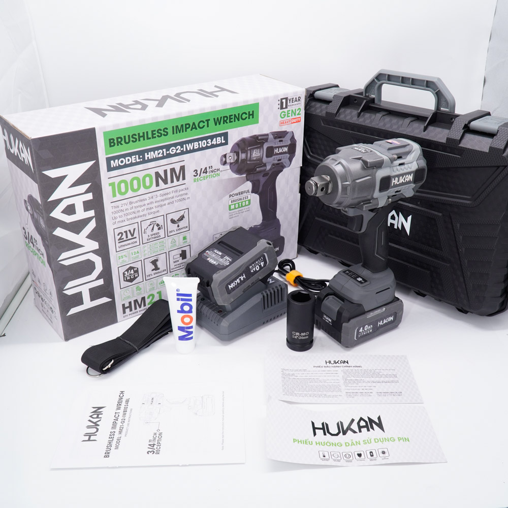 Máy Siết Bulong 	1000Nm Pin GEN 2 HUKAN HM21-G2-IWB1034BL Không Chổi Than