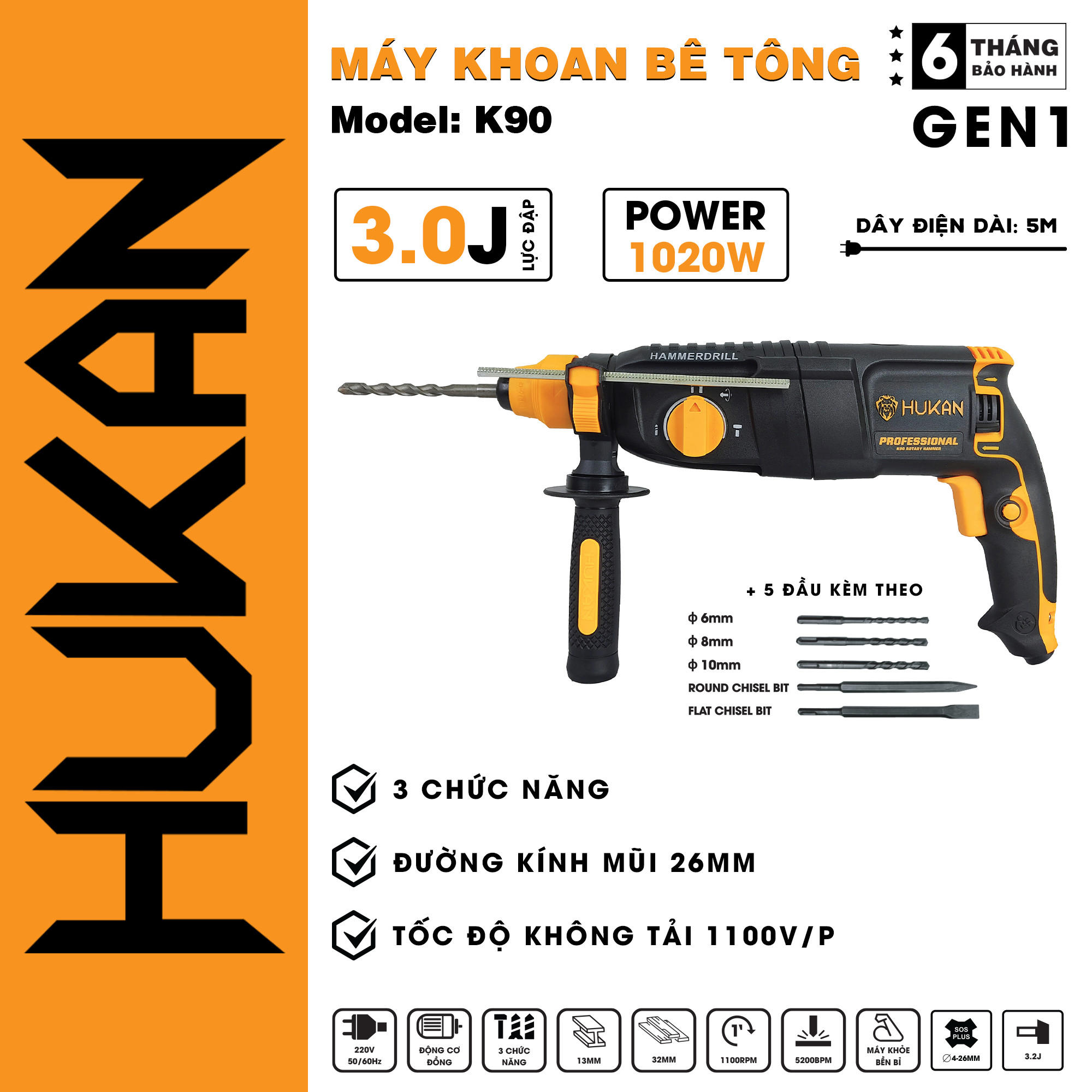 Máy Khoan Bê Tông 3 Chức Năng K90