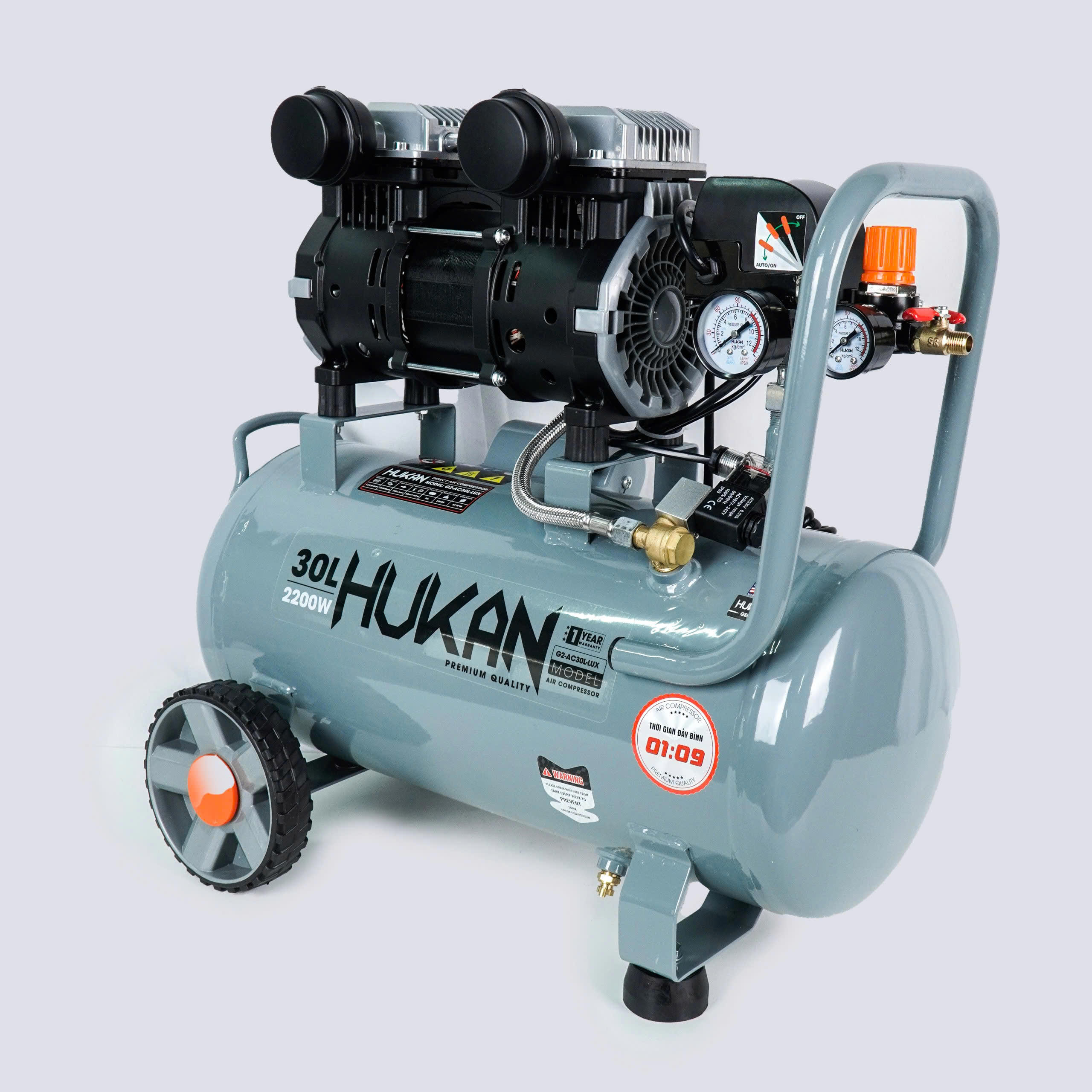 Máy Nén Khí Không Dầu Bình 30 Lít, Công Suất 3HP, Hukan GEN2 PRO G2-AC30L-LUX