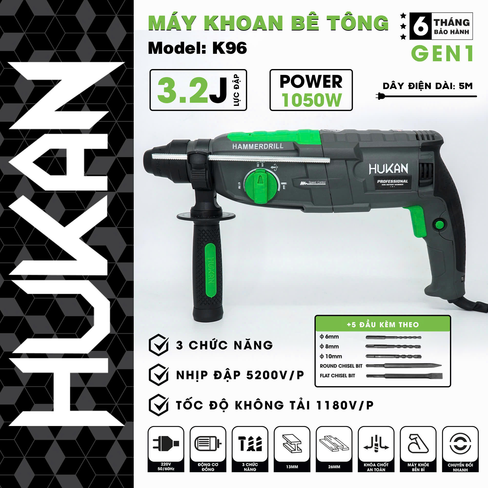 Máy Khoan Bê Tông 3 Chức Năng K96